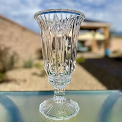 Imperial Crystal 24% Lead Cleo Hurricane 12" Candle Holder Lamp Pedestal Vase