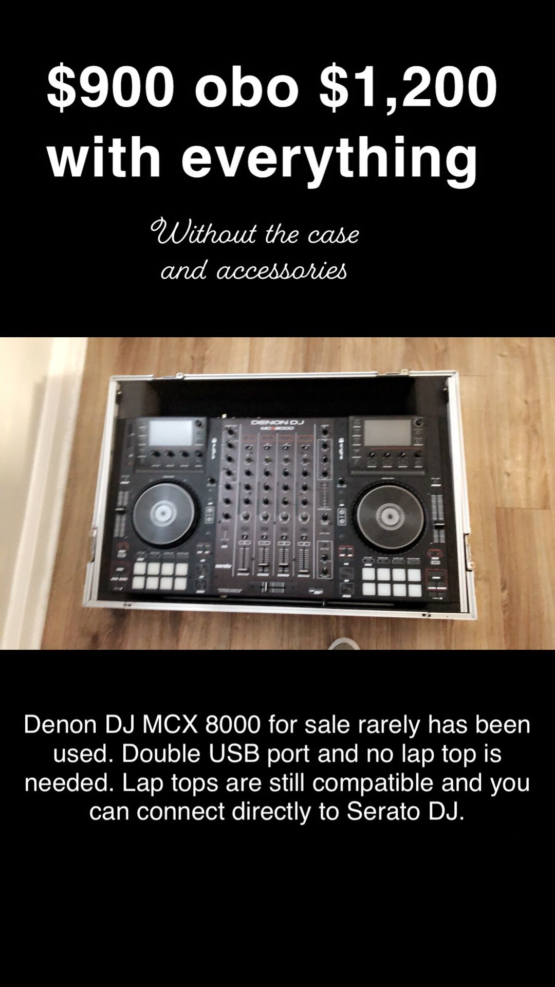 DJ Sound Board- MCX 8000... rarely used. Everything including speaker, mic, mic stand and carrying case.