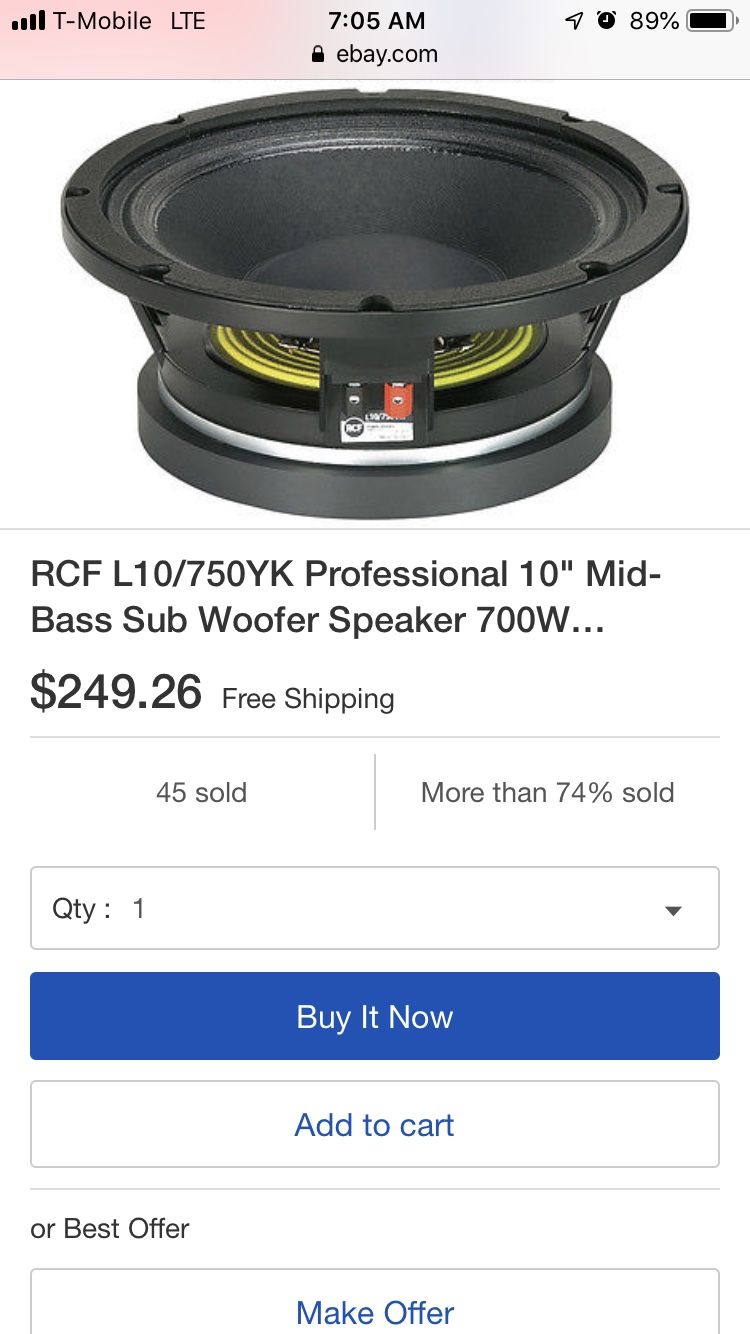 Rcf 10” mid bass car audio speakers