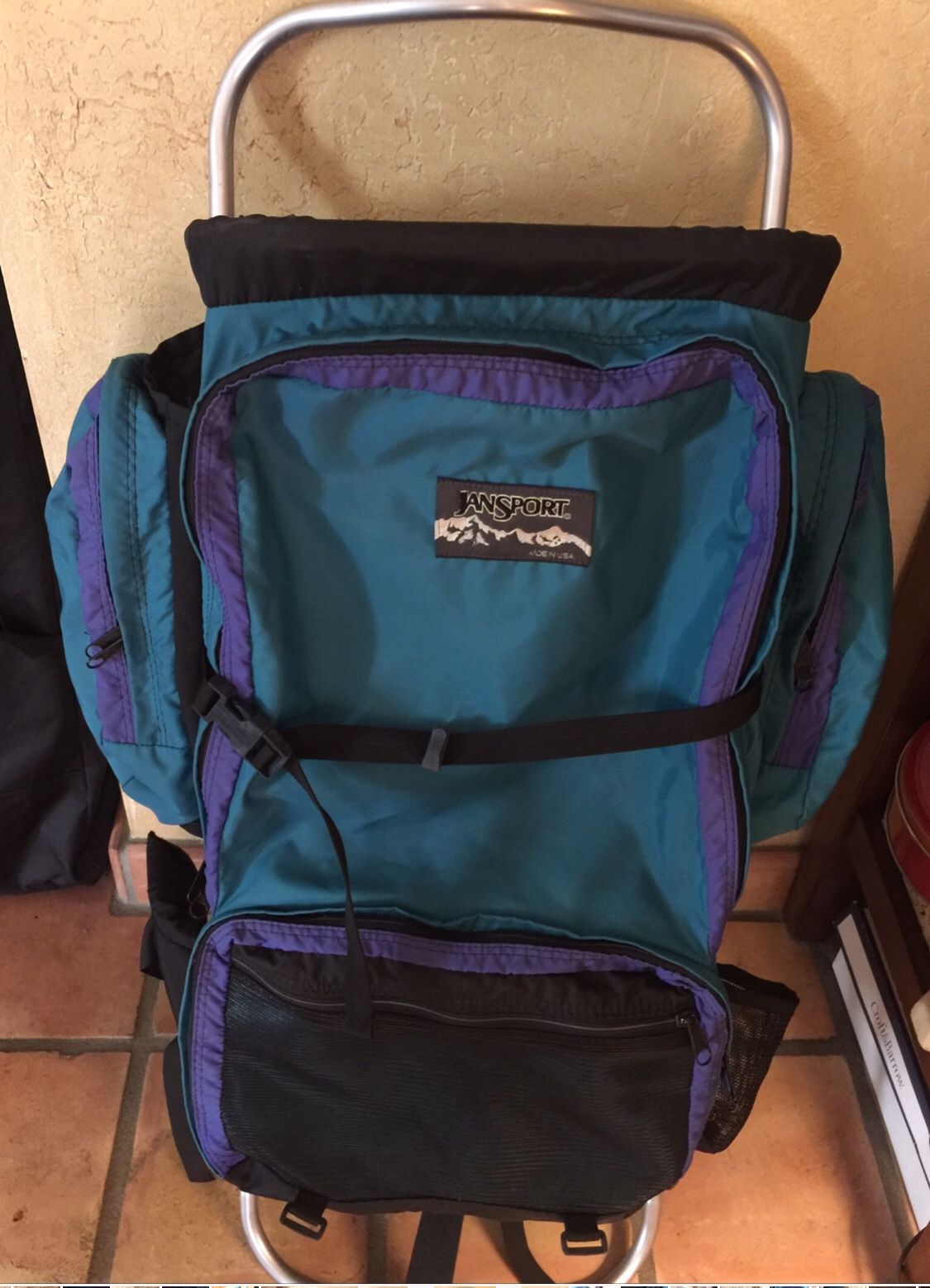 JANSPORT-Hiking Backpack w/ External Aluminum Metal Frame, w/ Hip Wings, 38 inch Tall frame, Used-Good Condition, Washed & Cleaned, Made in USA