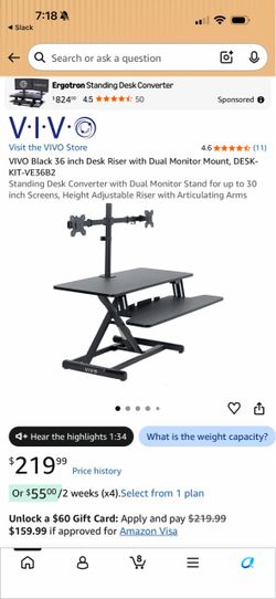 VIVO 36 Inch Standing Desk Converter with Dual Monitor Mount