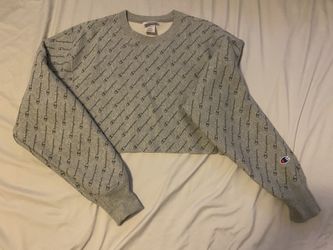 Women’s Champion Reverse Weave All Over Print Cropped Top Sweater Sweatshirt Size Small Oversized