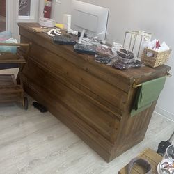 wood front desk checkout desk with storage