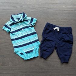 Carter's Boys 2-Piece Outfit - Polo Bodysuit & Pants, Blue, 3 Months