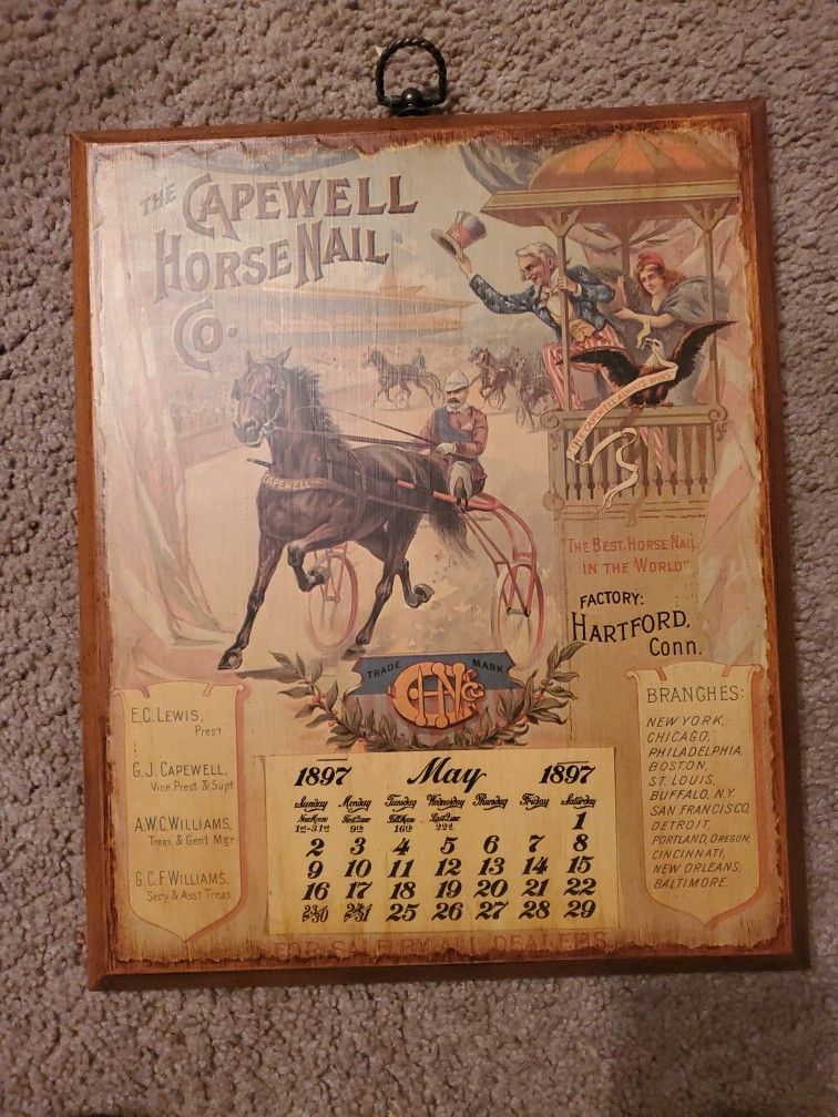 Vintage Calendar Capewell Horses Nail Co January 1897
