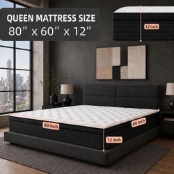 Queen Mattress, 12” Hybrid Memory Foam Mattress.