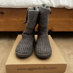 UGG Classic Cardy Knit Button Boots Grey Size 8