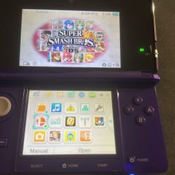 Purple Nintendo 3Ds With 4 Titles Included (pokemon Sun,regular Show,master Hunter4,super Smash Bros