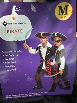 Member's Mark Pirate Halloween Cost-play Costume for kids children-Medium (8-10)