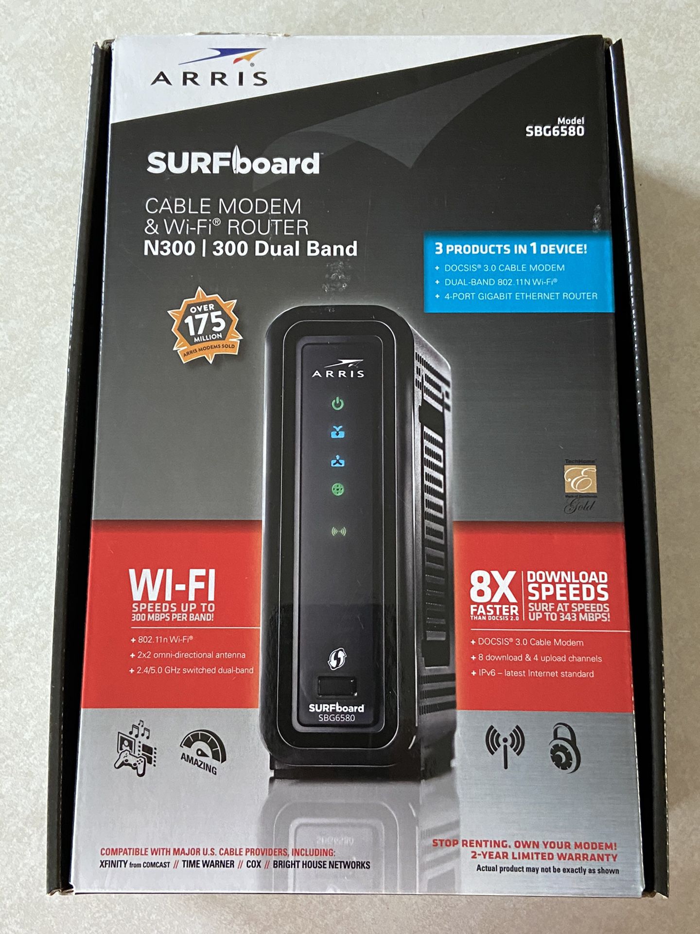 Arris Surfboard Cable Modem & Wi-fi Router N300/300 Dual Band 3 Products In 1 Device