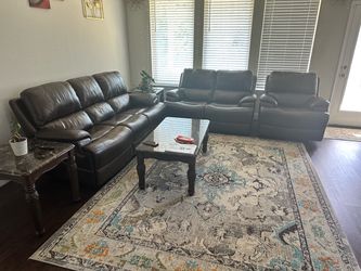 Dark Brown Leather Reclining Sofa and Loveseat Set