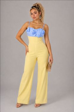 Two-Tone Floral Rosette Jumpsuit