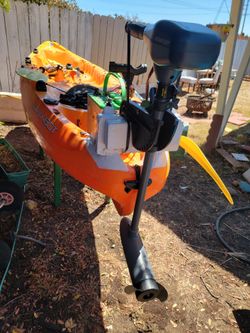 Kayak with outboard motor orange 14ft