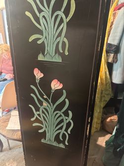 Black Lacquer Decorative Panel with Floral Design