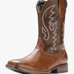 Size 8 Cowboy Boots  with Wide Square Toe Western Retro Boot Durable Classic Fashionable Embroidered Pull On Slip Resistant Boots