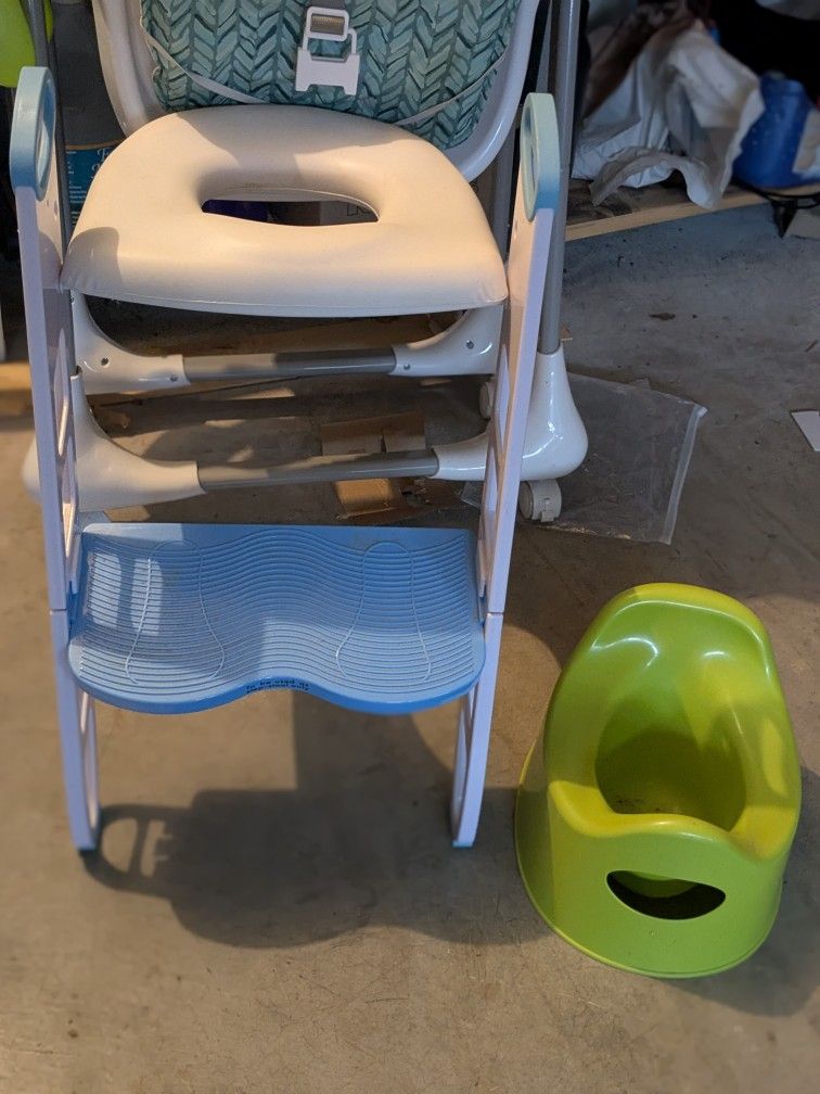 Potty seat with step stool and portable potty