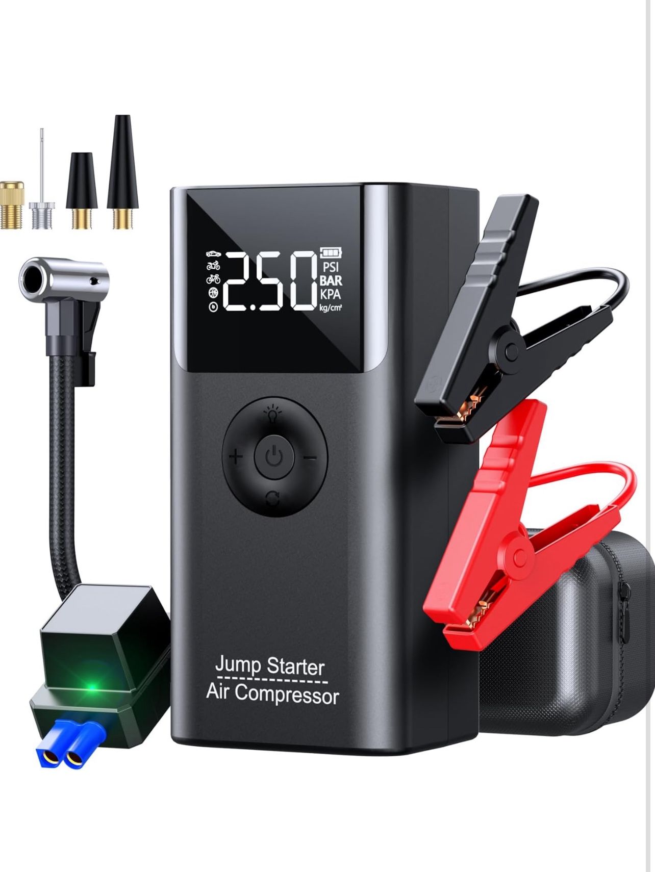 Jump Starter with Air Compressor, LERTIN 2500A 150PSI Portable Car Battery Jump Starter Pack, 12V Jump Box with USB Fast Charge, for up to 9.0 Gas/8.0