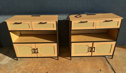 Set of two nightstand with drawers and electrical outlets in mint condition.