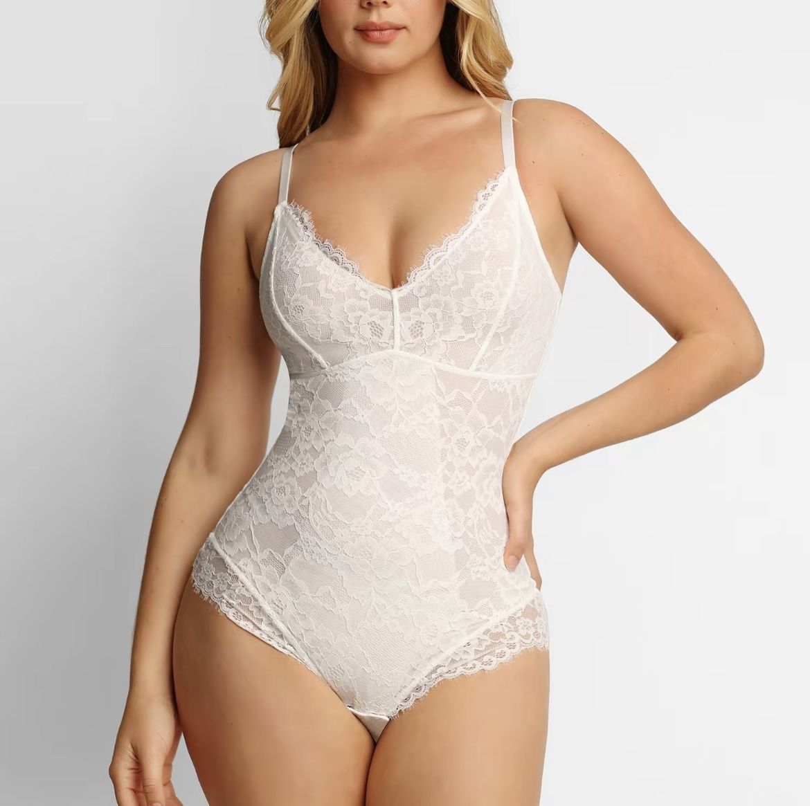 Shapewear Firm Control Smoothing Full Lace Thong Bodysuit