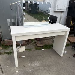 White Vanity Mirror With Bluetooth And Table!