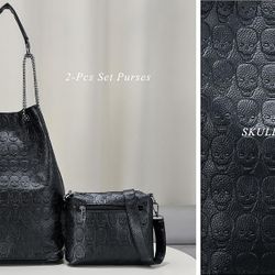 Women's Skull Print Hobo Tote PU Leather Shoulder Bag Punk Handbag and Purse