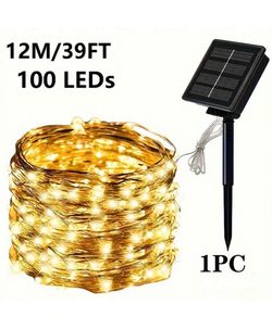 12M 100LED 8-Function Solar Tube Lights String, Outdoor Garden Lighting, Solar Lamp