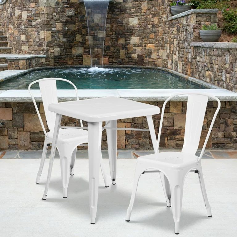 Square White Metal Indoor-Outdoor Table 23.75"  Bistro / Cafe