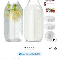 2 Pack Glass Milk Bottle with 2 Dispenser Caps