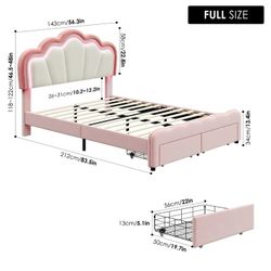 Full size LED HOS-UP-037.AHN1037765

Full Size LED Bed Frame with Storage Drawer, Velvet Upholstered Platform Bed with Adjustable Petal Headboard, Pin