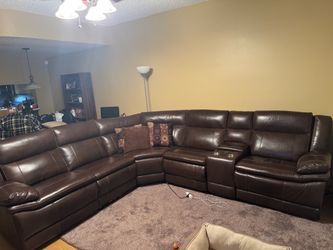 Brown Leather Sectional Sofa with power Recliners