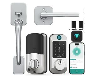 SMONET Keyless Entry Door Lock Deadbolt with Handle Set - Fingerprint WiFi Smart Lock  Silver