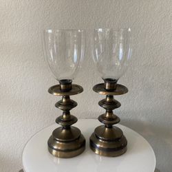Vintage Candle Holders with Glass Hurricane Shades