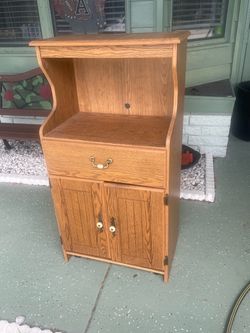 Oak Microwave Cart with Cabinet and Drawer