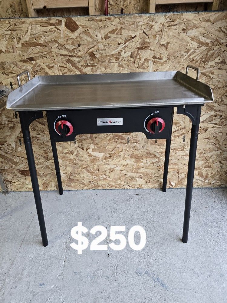 New 2 Burner With Heavy Duty Stainless Steel Flattop