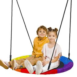 ZenSports 700lb Outdoor 40" Kids Saucer Web Tree Swing Set - 70’’ Adjustable Ropes 360 Rotate°, Steel Frame, UV Protection, Waterproof, Multi-Color Ra