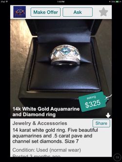 SALE! Today Only! 14K white gold aquamarine diamond ring!