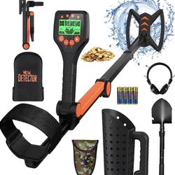 Foldable Metal Detector for Adults & Kids Beginners, 28" to 48" Adjustable LCD Display Metal Detector Kit with Sand Scoop Headphones, IP68 Waterproof,