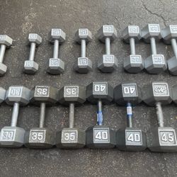 SET OF DUMBBELLS (PAIRS OF) 10s  15s  20s  25s  30s  35s  40s  45s      Will Sell Individual Pairs Separately