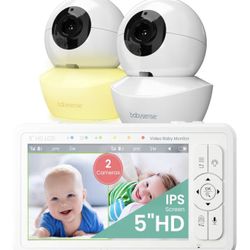 Babysense 5" HD Split-Screen Baby Monitor, Video Baby Monitor with 2 Cameras and Audio, Night Light, 1000ft Range, Two-Way Audio, 4X Zoom, Night Visio