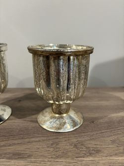 Antiqued Silver Mercury Glass Finish Pedestal Votive Candle Holders