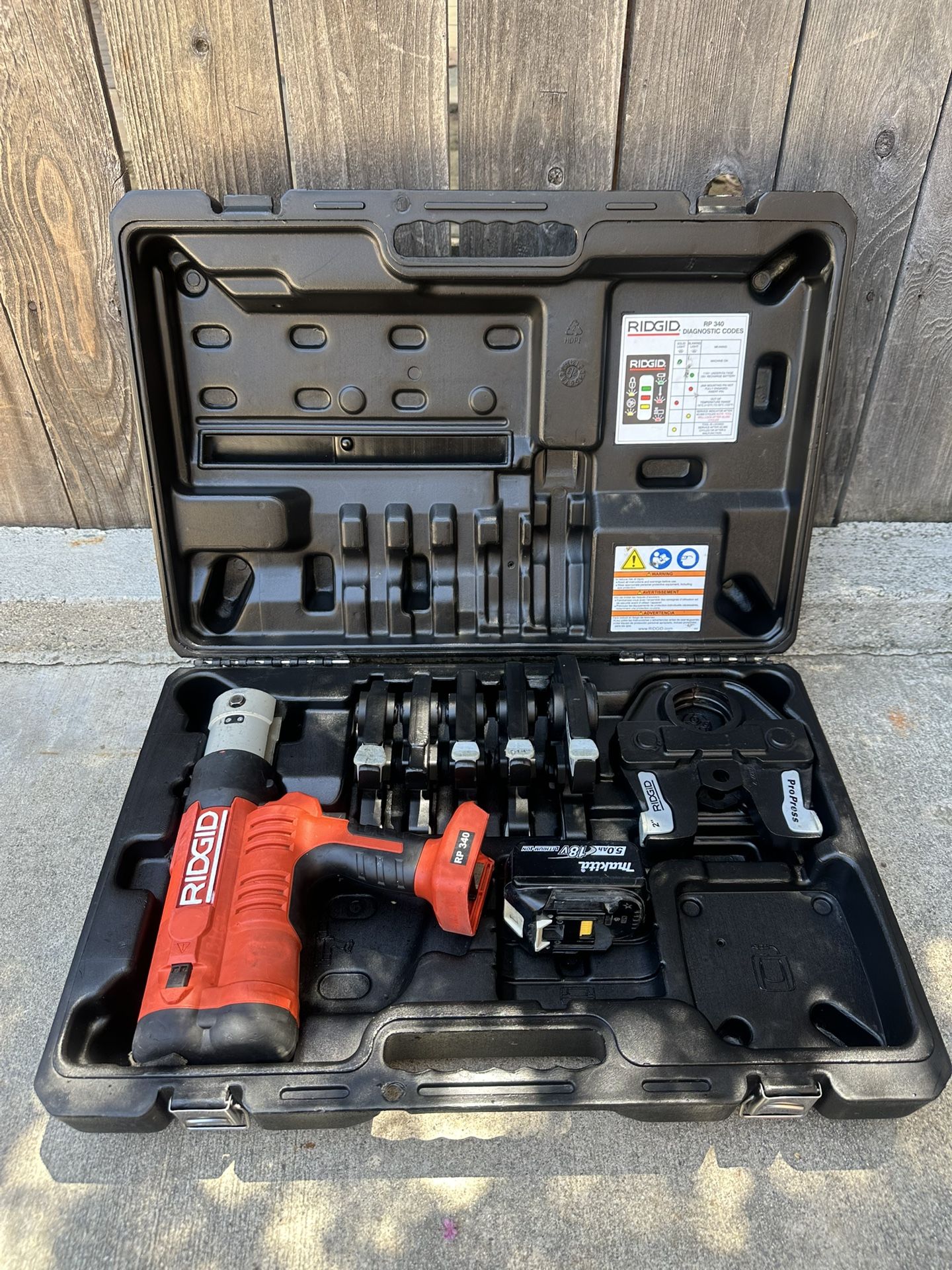Ridgid RP 340 Battery Press Tool Kit w/ ProPress Jaws, 1/2” to 2” case & battery