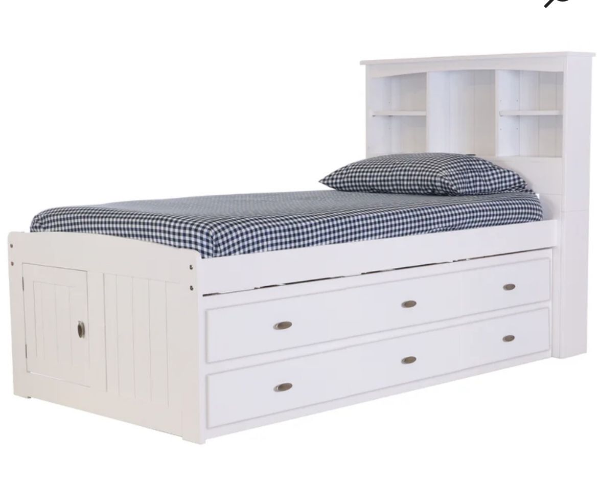 6 Drawer Solid Wood Platforms Twin Bed with Shelves