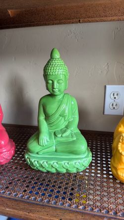 Green Ceramic Sitting Buddha Figurine