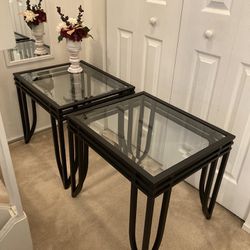 End Side Tables  Metal & Glass  (Set of 2)