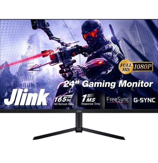 Gaming Monitor, Jlink 24 Inch FHD 1080P 165Hz Computer Monitor, 106% RGB 1ms Computer Display with HDMI DP 3.5mm Audio, HDR Low Blue Light Anti-Glare