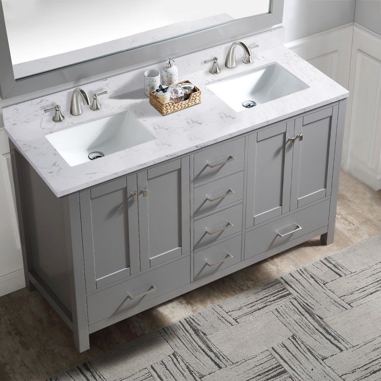 60 inch Cultured Marble Top Gray Bathroom Vanity Set 10060 Clearance