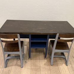 Refinished Antique Child’s Double Desk With Chairs
