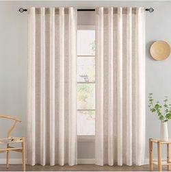 New MIULEE Natural White Linen Curtains 52x84 Inch Long for Bedroom Living Room.  Soft Thick Linen Textured Window Drapes, Semi Sheer Light Filtering,