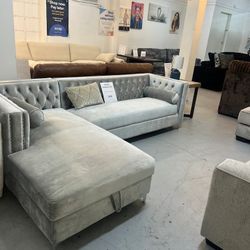 HOT DEAL] Bellaire Button-tufted Upholstered Sectional Silver
