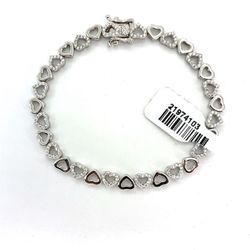 925 Sterling Silver 7” CZ Hearts Bracelet 9.50g 21974103